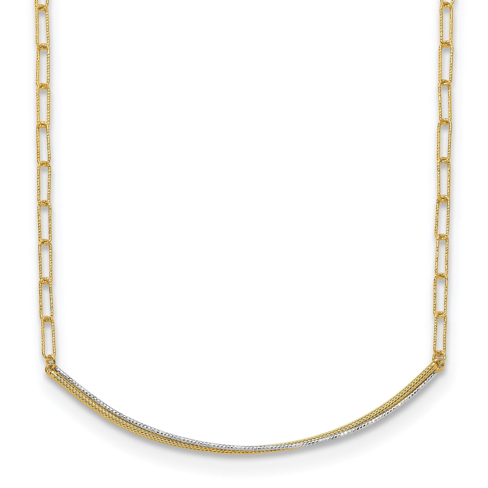 14K and Rhodium-Plated Polished and Diamond-cut Bar Necklace Main image