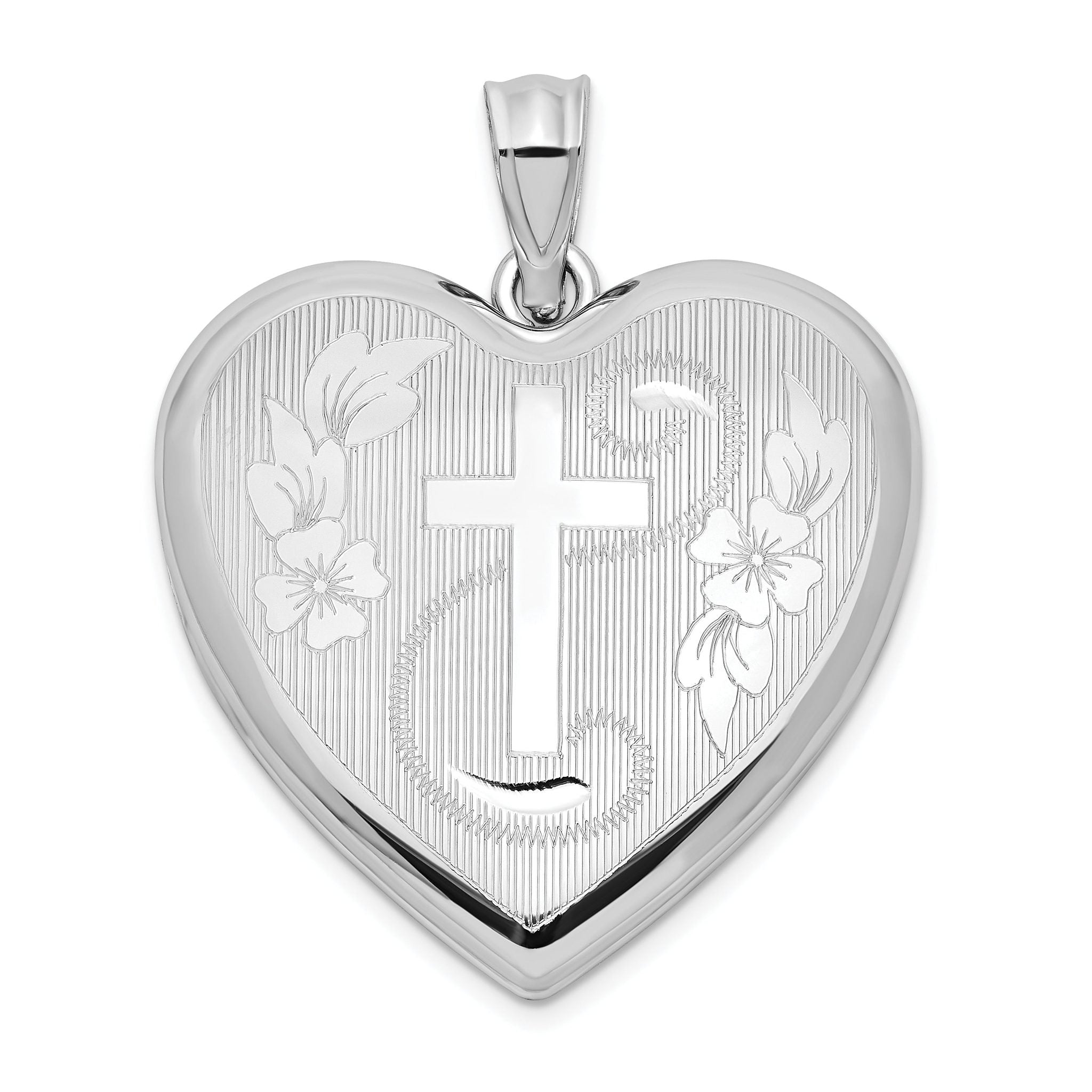 Sterling Silver Rhodium-plated 24mm D/C Cross Ash Holder Heart Locket Main image