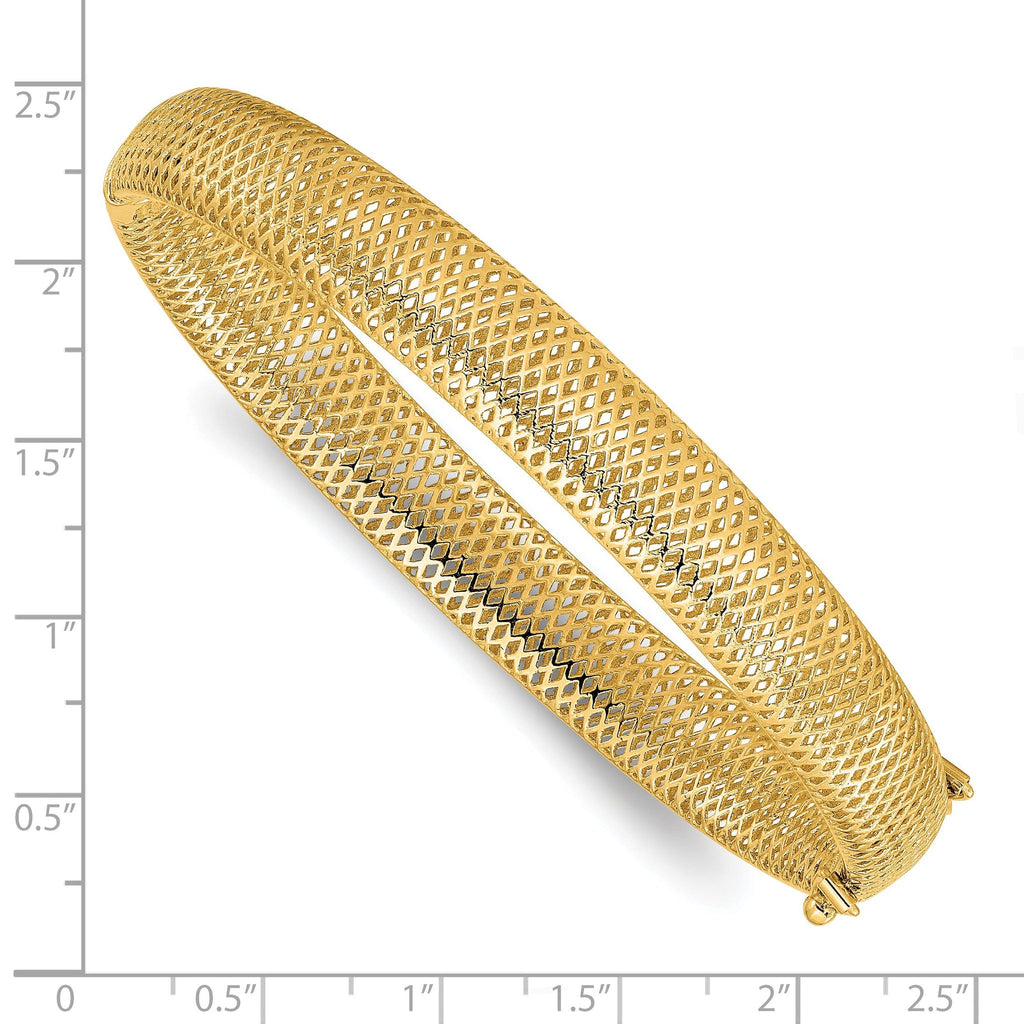 14K Polished Textured Hinged Bangle
