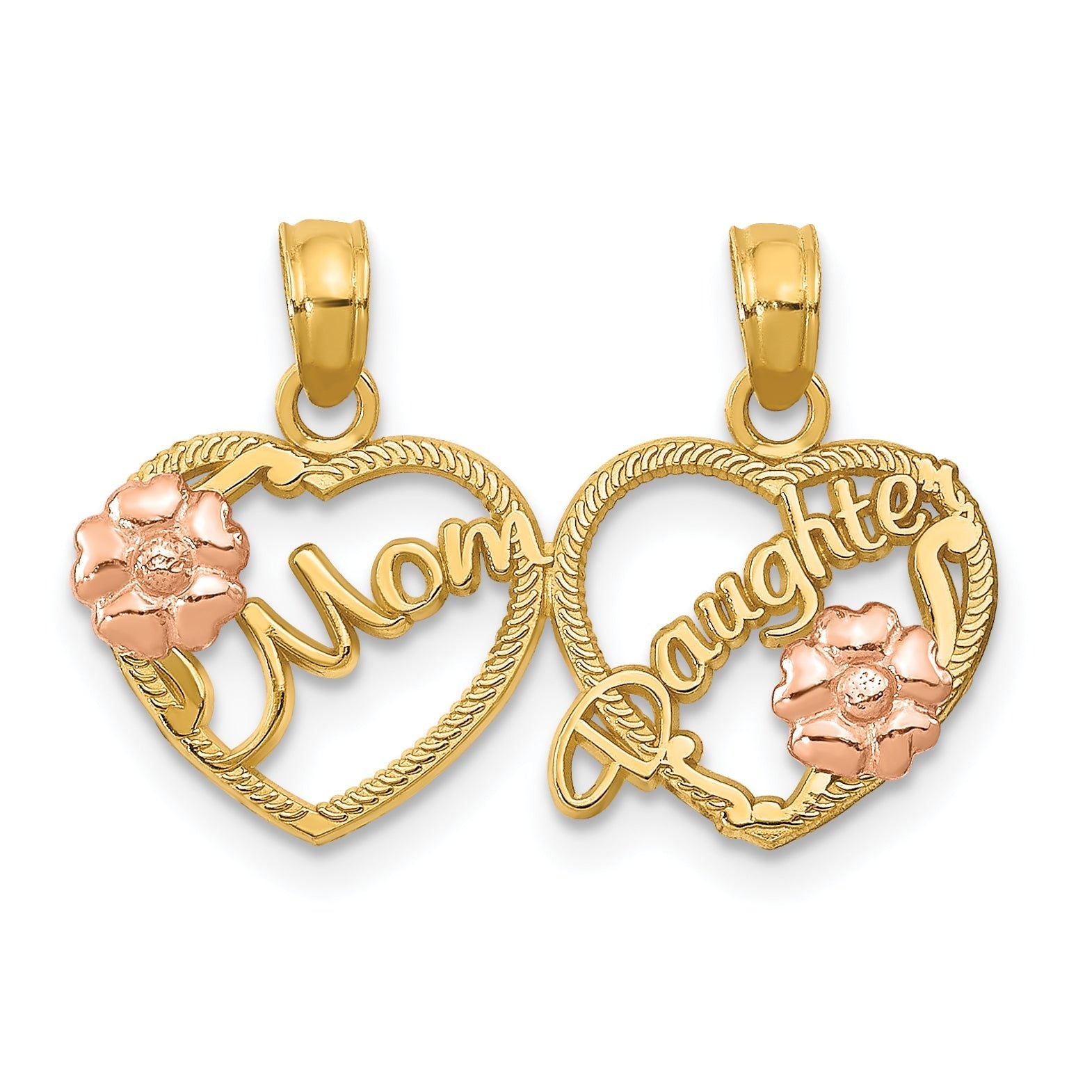 14K Two-Tone Gold MOM-DAUGHTER Break-Apart Heart Pendant Gift Ready