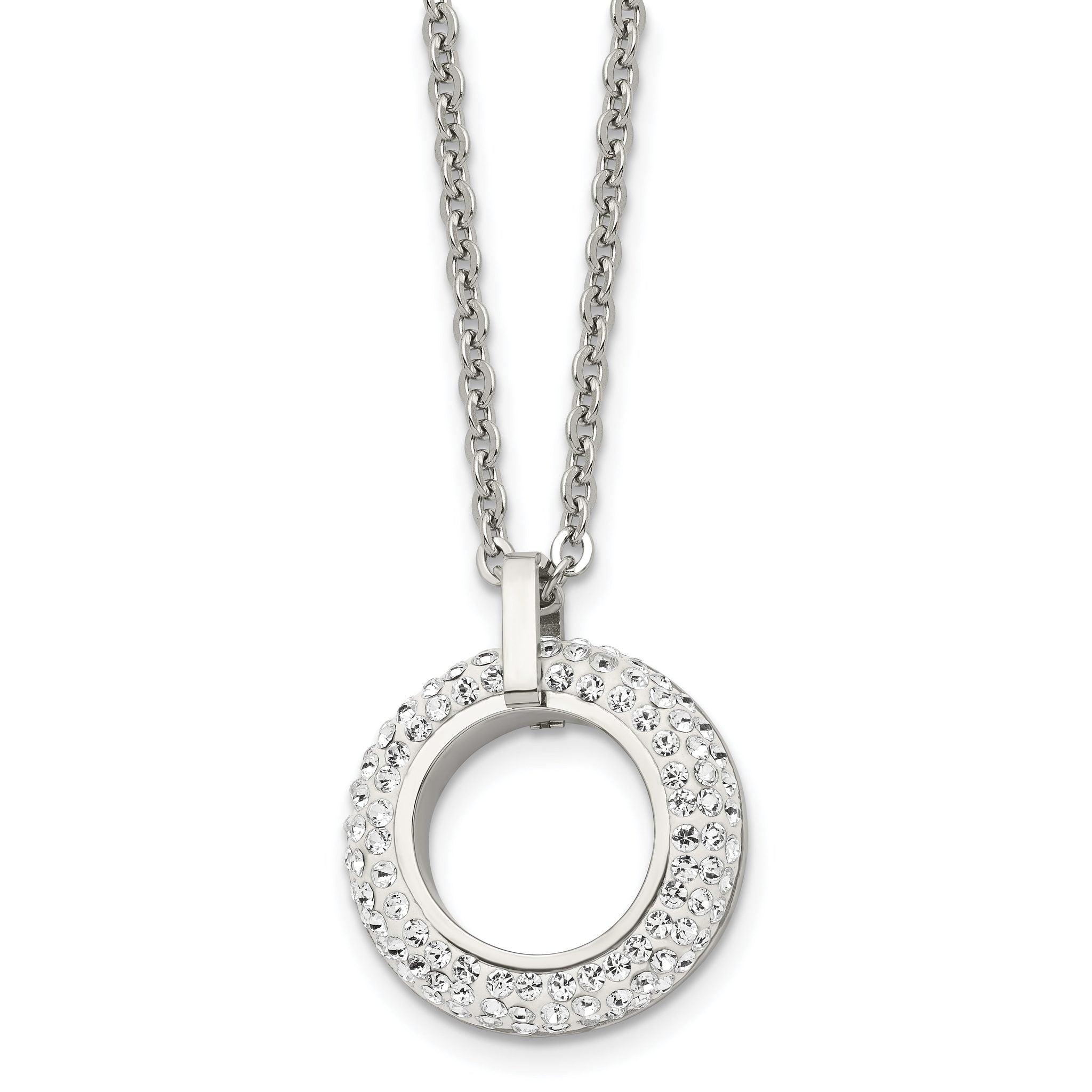 Crystal Open Circle Pendant Necklace in Stainless Steel