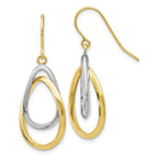 10K Two-Tone Gold Dangle Earrings with Polished Finish and Rhodium Trim