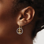 14k and White Rhodium D/C Anchor Dangle in Circle Dangle Earrings