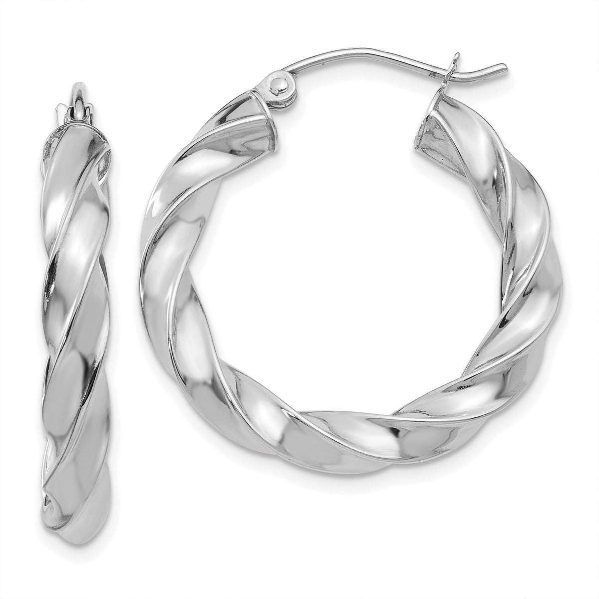 14k White Gold Light Twisted Hoop Earrings Main image