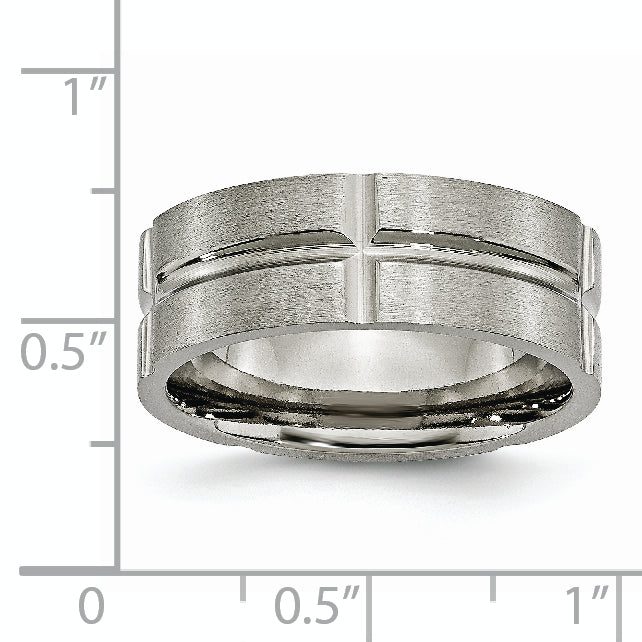 Grooved Wedding Band in Titanium, 8mm