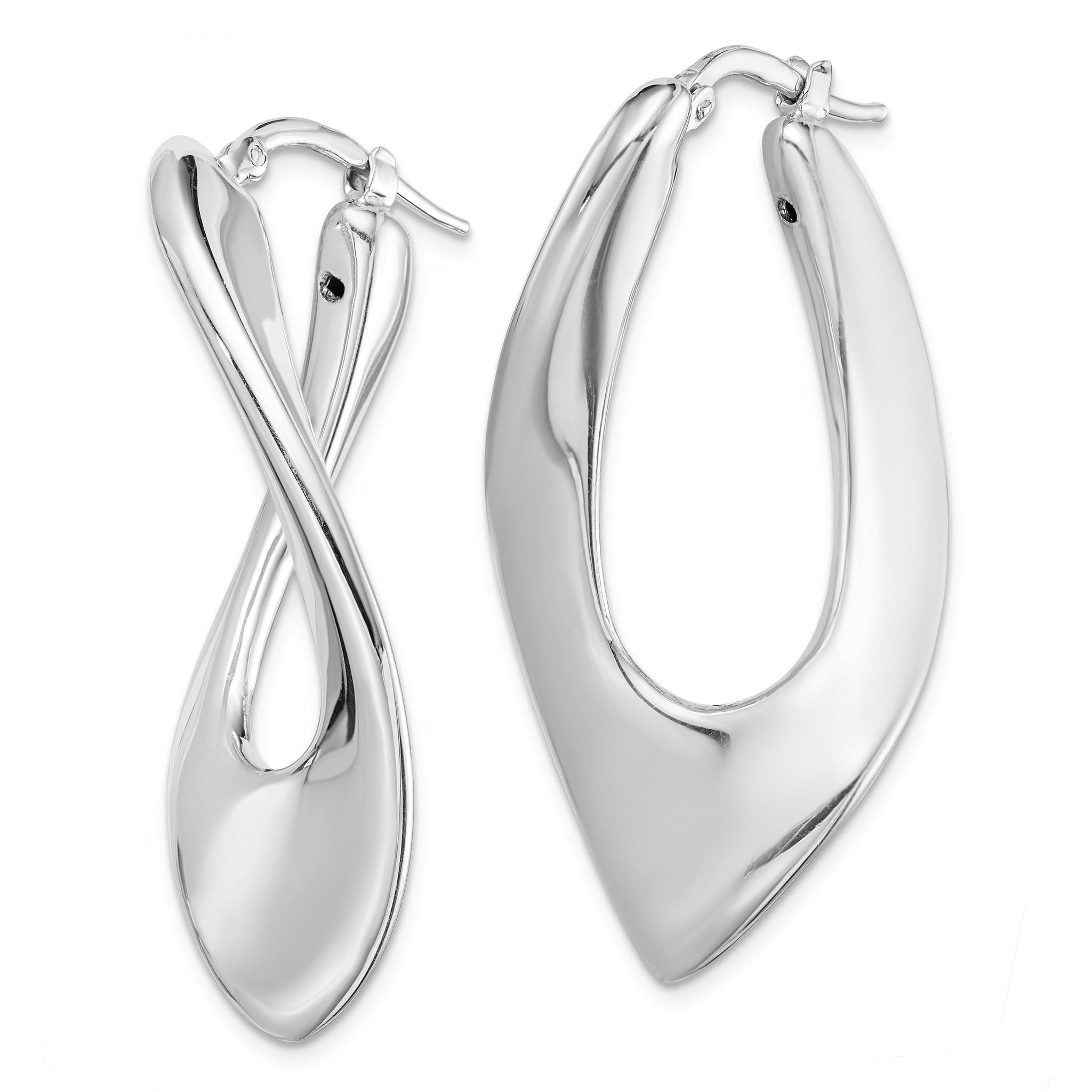 Sterling Silver RH-plated Polished Hollow Twisted Oval Hoop Earrings Secondary image