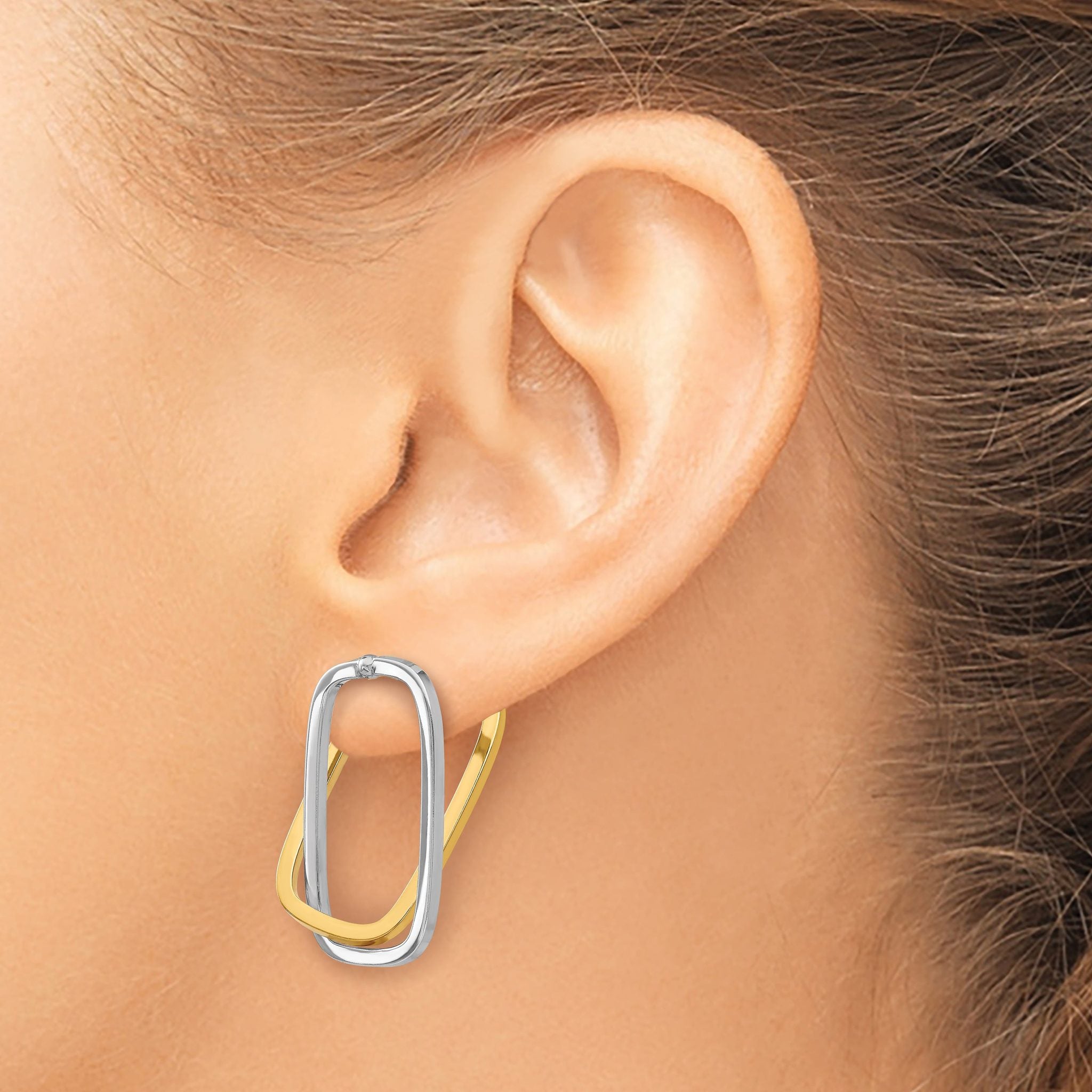 14k Two-Tone Fancy Versatile Rectangle Post Earrings
