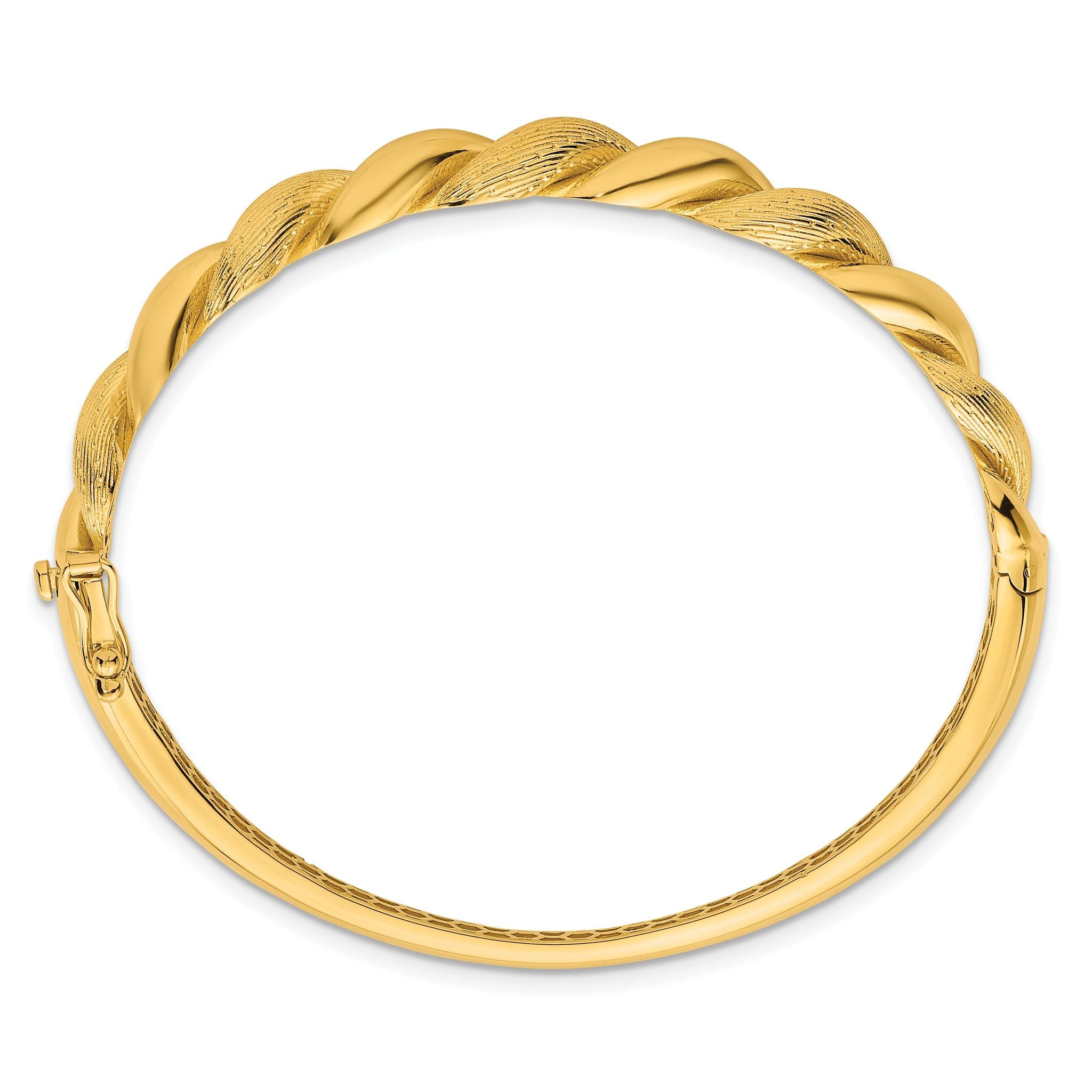 14k Polished Twisted Textured 7.75mm Hinged Oval Bangle Bracelet Secondary image