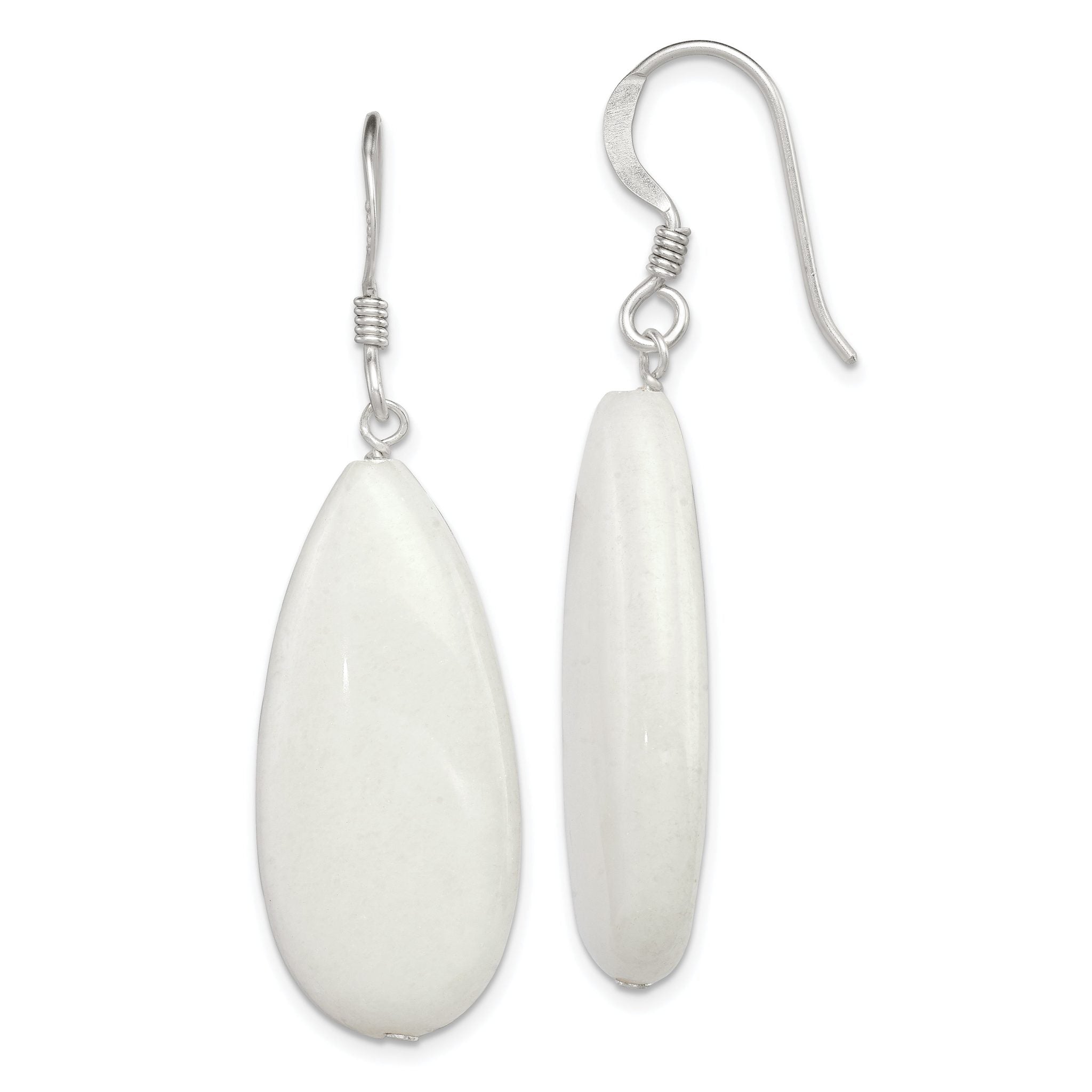 Sterling Silver Polished White Jade Teardrop Dangle Earrings Main image