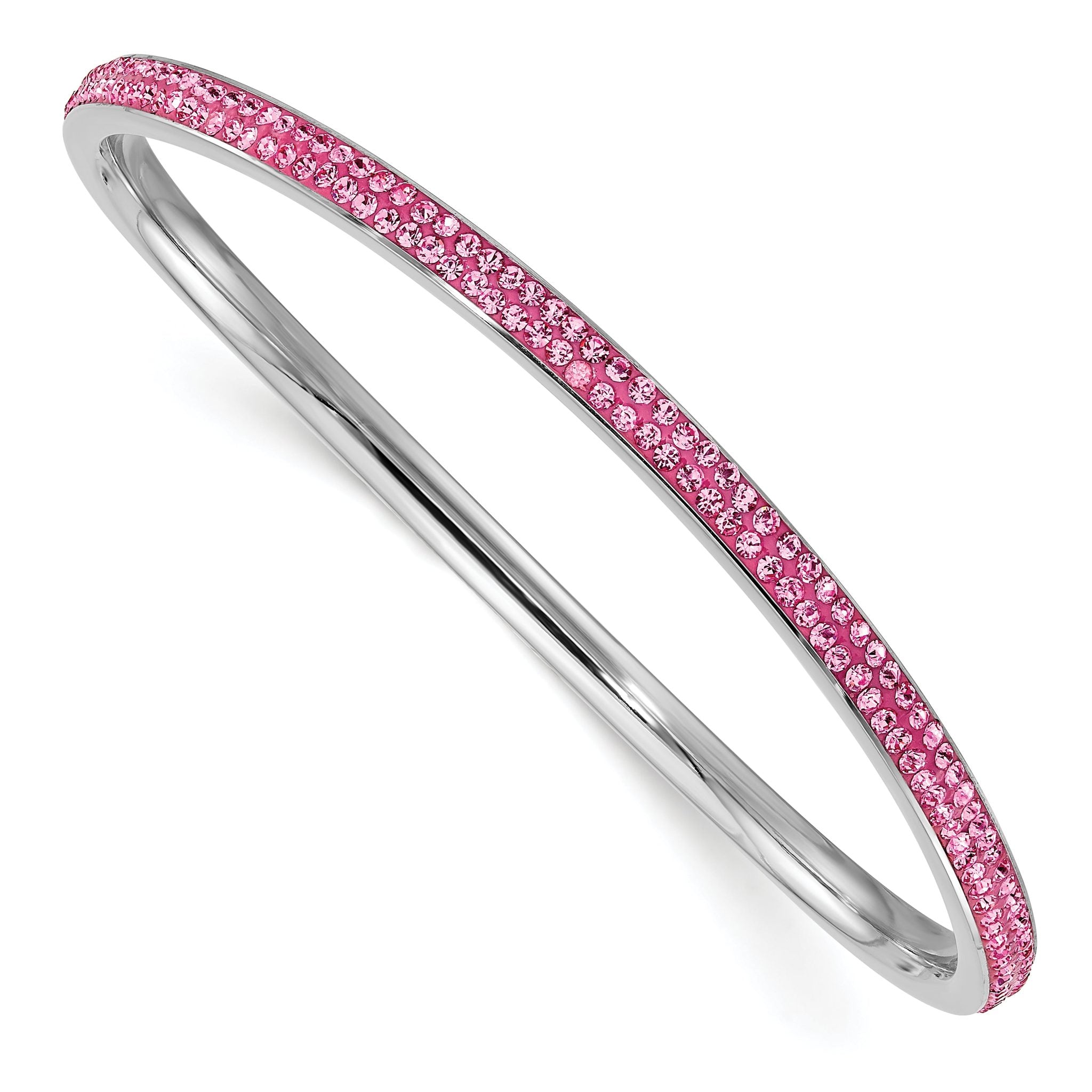 Stainless Steel Polished Pink Crystal Wavy Bangle Bracelet for Women Main image