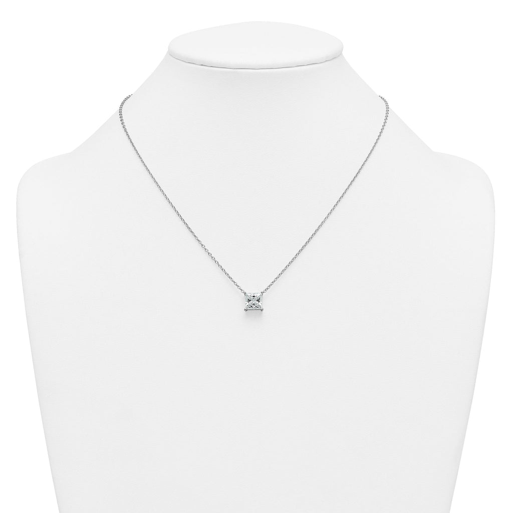 14k White Gold 3 carat Lab Grown Diamond VS/SI+ G+ Princess Complete Four Prong 18 inch Pendant Necklace