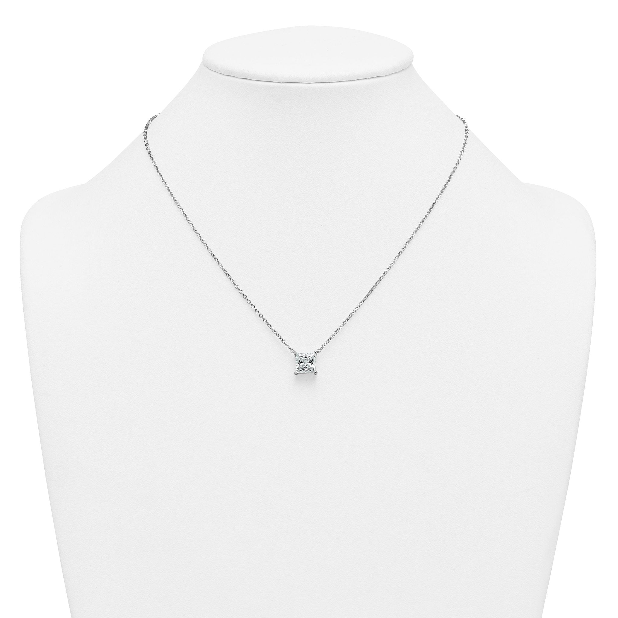 14k White Gold 3 carat Lab Grown Diamond VS/SI+ G+ Princess Complete Four Prong 18 inch Pendant Necklace
