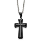 Black IP Pillow Cross Pendant Necklace in Stainless Steel