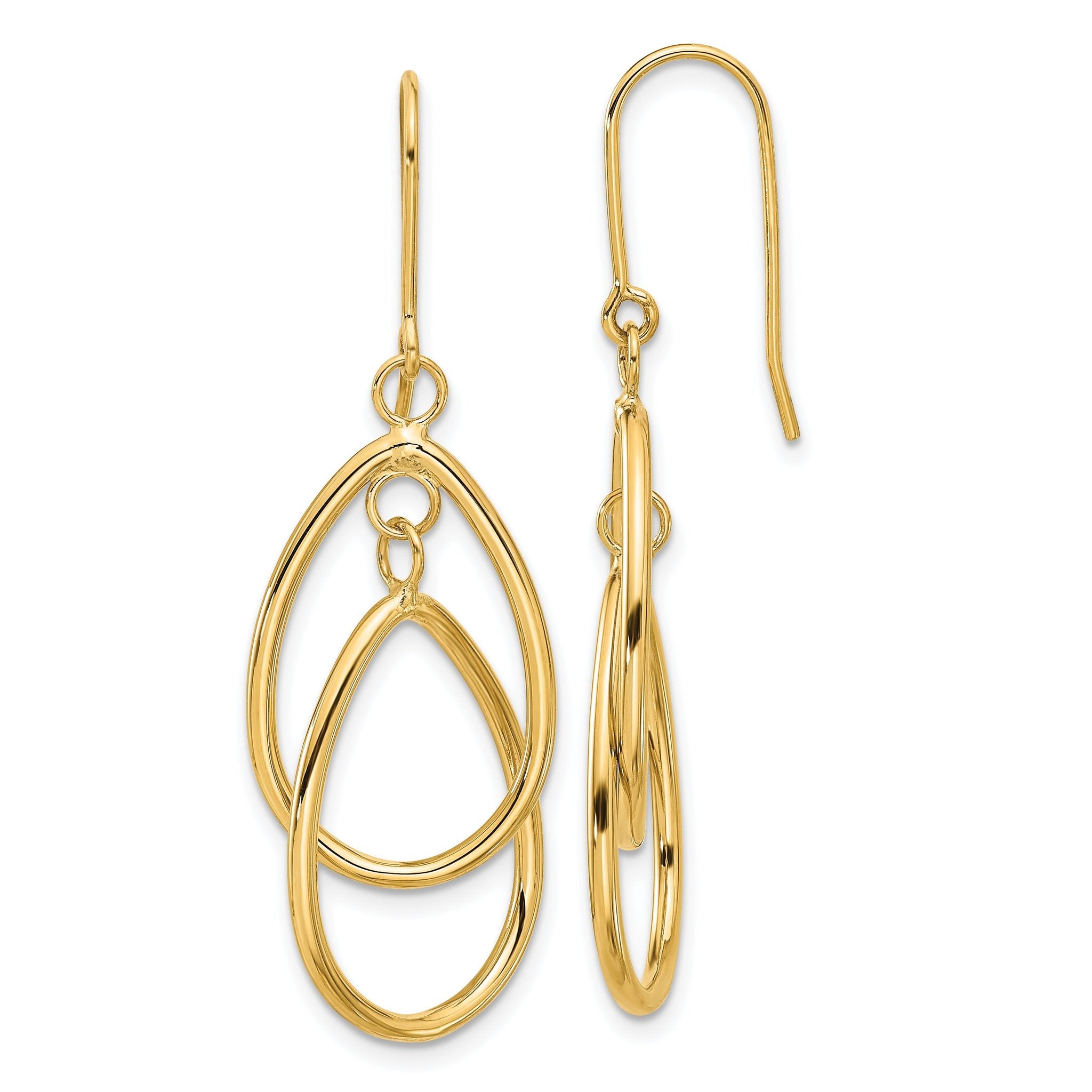 14k Polished Double Circle Dangle Wire Earrings