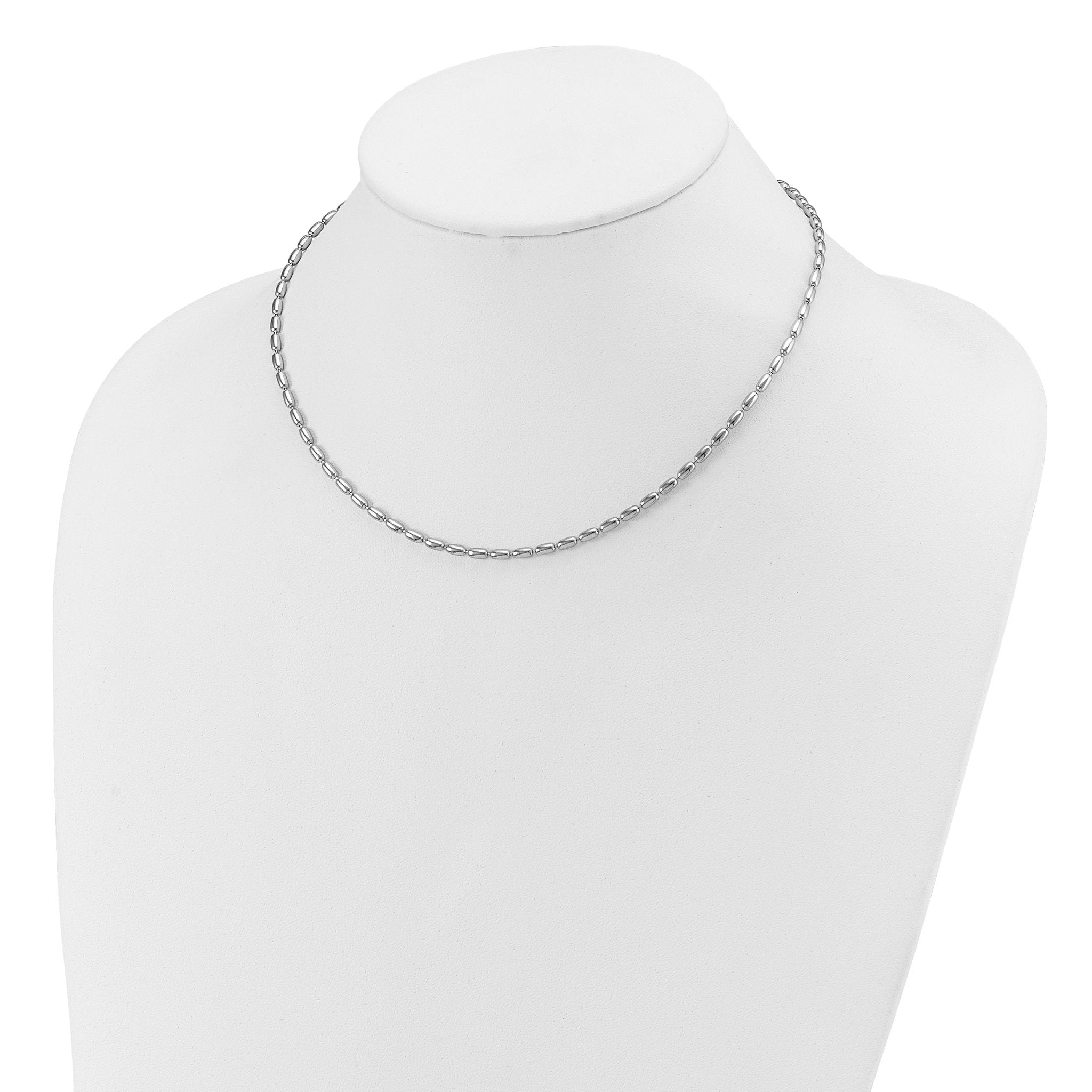 Sterling Silver RH-plated Oval Beaded w/1.75in ext. Necklace