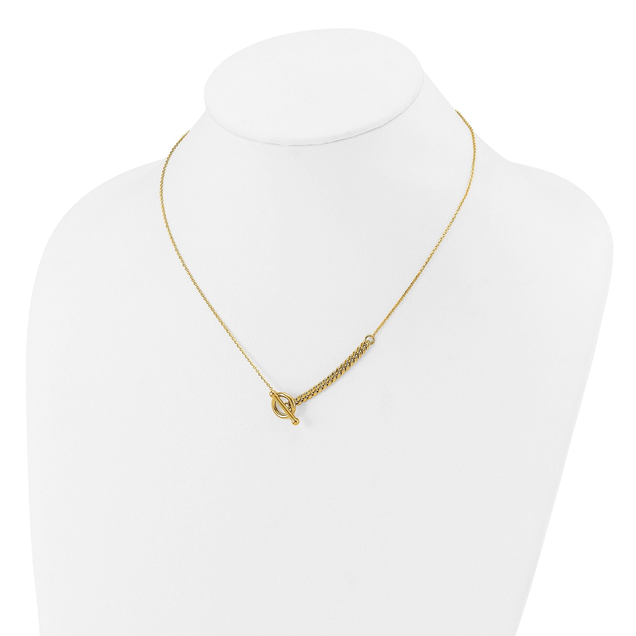 14K Polished Drop Toggle w/1in ext. Necklace