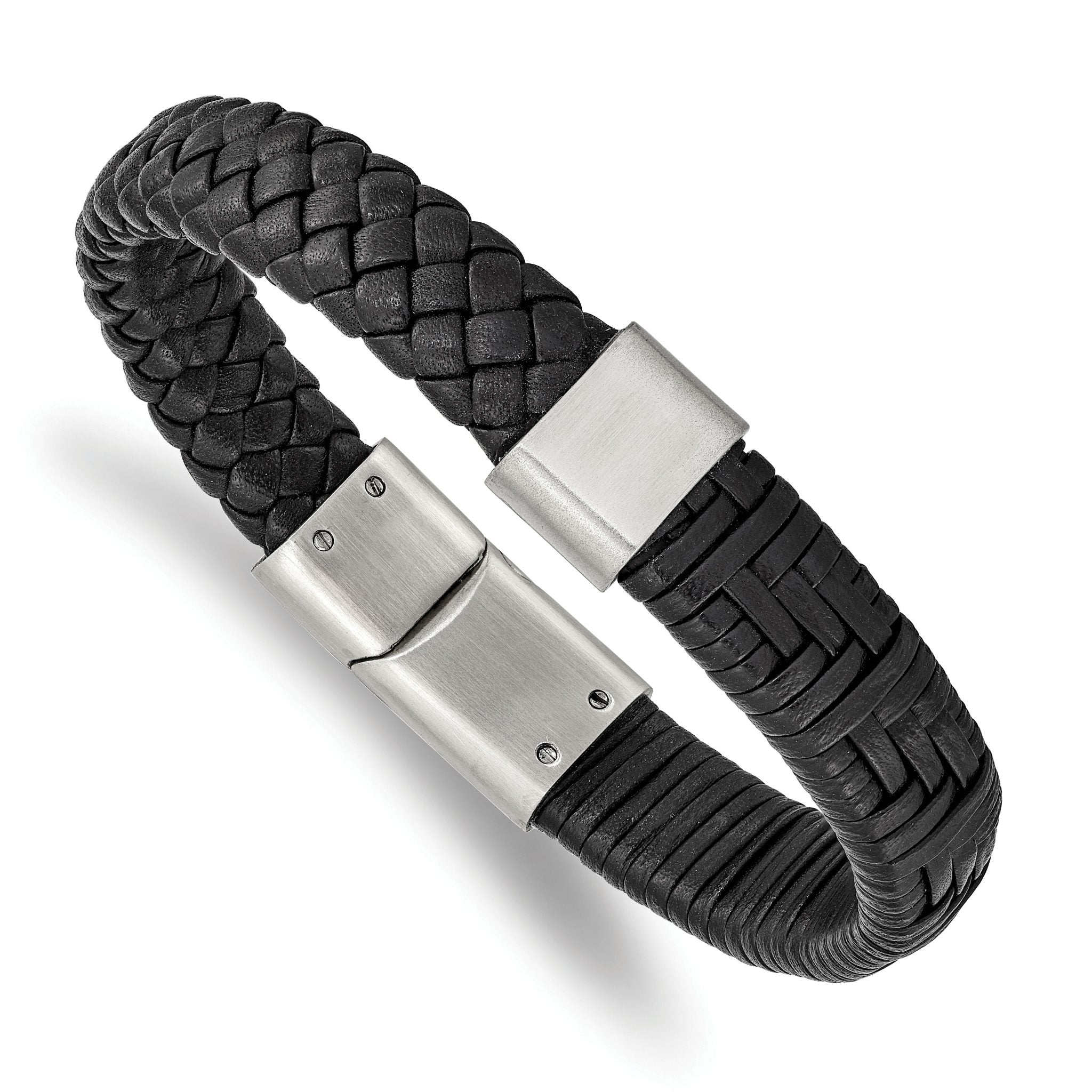 Stainless Steel Brushed Black Leather Bracelet for Men Main image