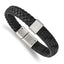 Stainless Steel Brushed Black Leather Bracelet for Men