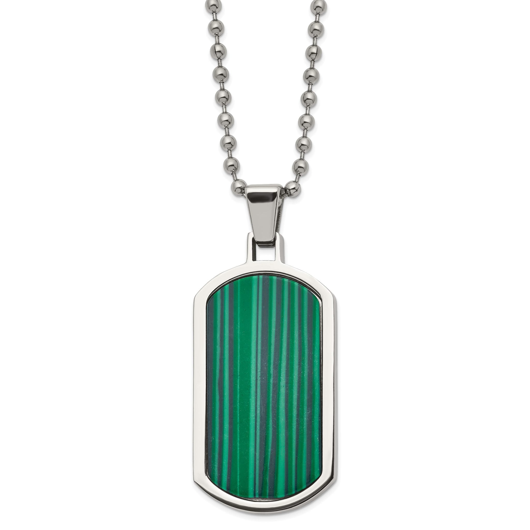 Chisel Stainless Steel Polished with Malachite Inlay Dog Tag on a 22 inch Ball Chain Necklace Main image