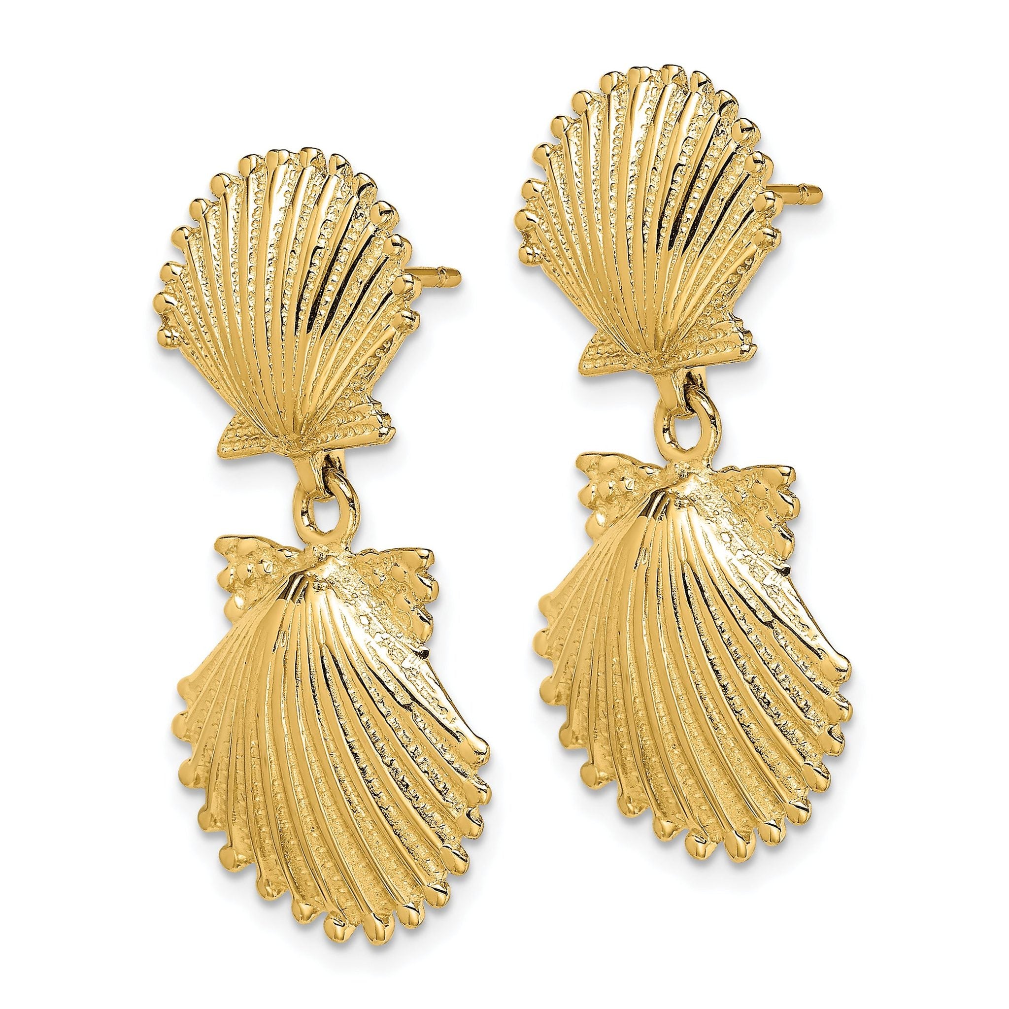 14K Double Scallop Shell Dangle Earrings Secondary image