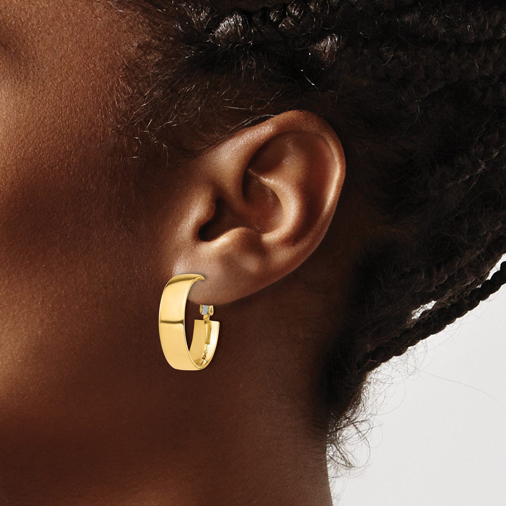 14k High Polished 7mm Omega Back Hoop Earrings