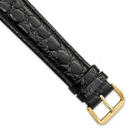 16mm Long Black Alligator Grain Leather with Gold-tone Buckle 8.5 inch Watch Band