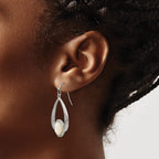 Stainless Steel Polished Pear Textured Mother of Pearl Drop Dangle Earrings for Women