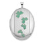 Sterling Silver Rhodium-plated Satin Enameled Clovers 26x20mm Oval Locket