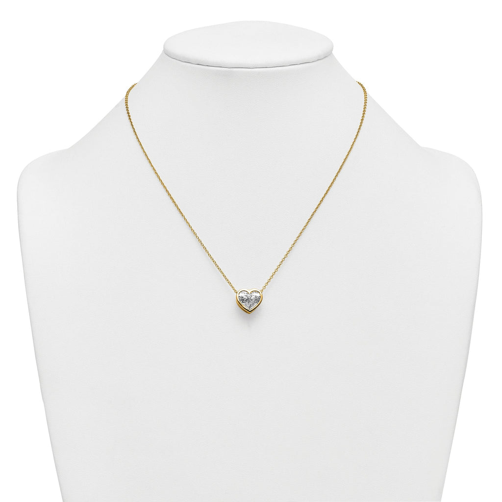 14k 4 carat Certified Lab Grown Diamond VS+ F+ Heart Complete 18 inch Bezel Set Solitaire Necklace