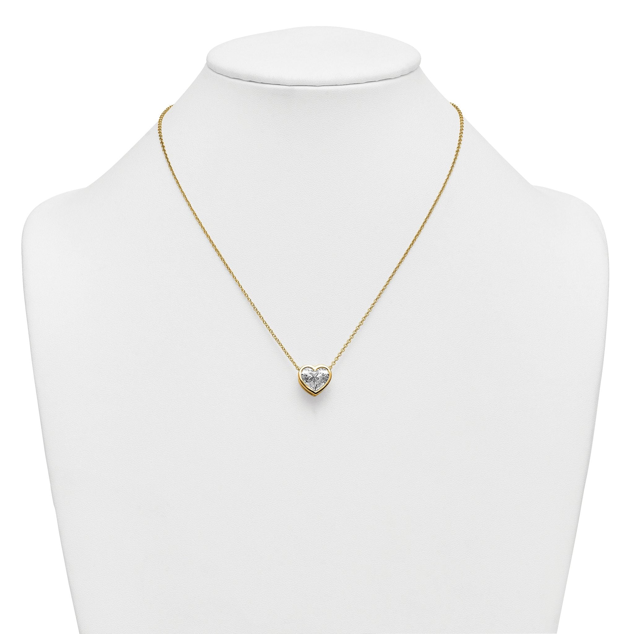 14k 4 carat Certified Lab Grown Diamond VS+ F+ Heart Complete 18 inch Bezel Set Solitaire Necklace