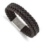 Stainless Steel Polished Brown Braided Leather Bracelet for Men