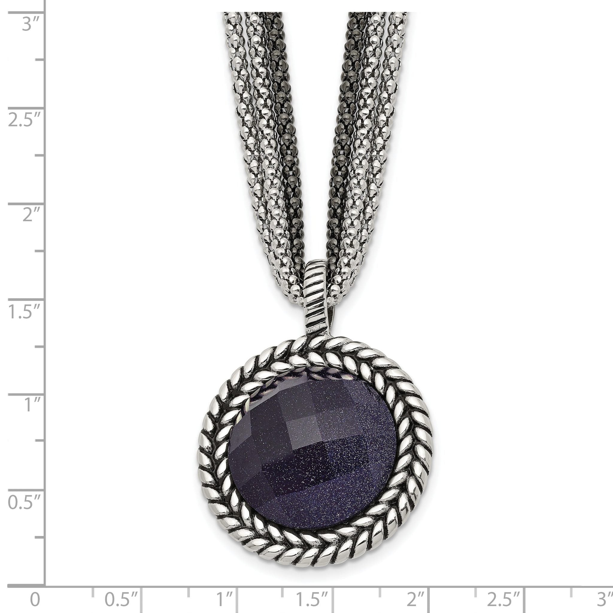Reversible Blue Sandstone Necklace in Stainless Steel