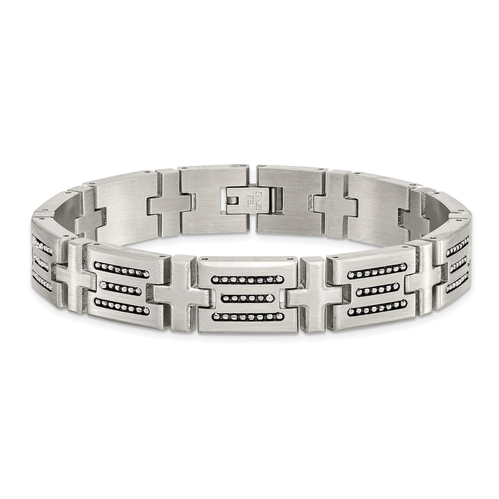 Stainless Steel Brushed with Polished Beads Inlay Link Bracelet for Men