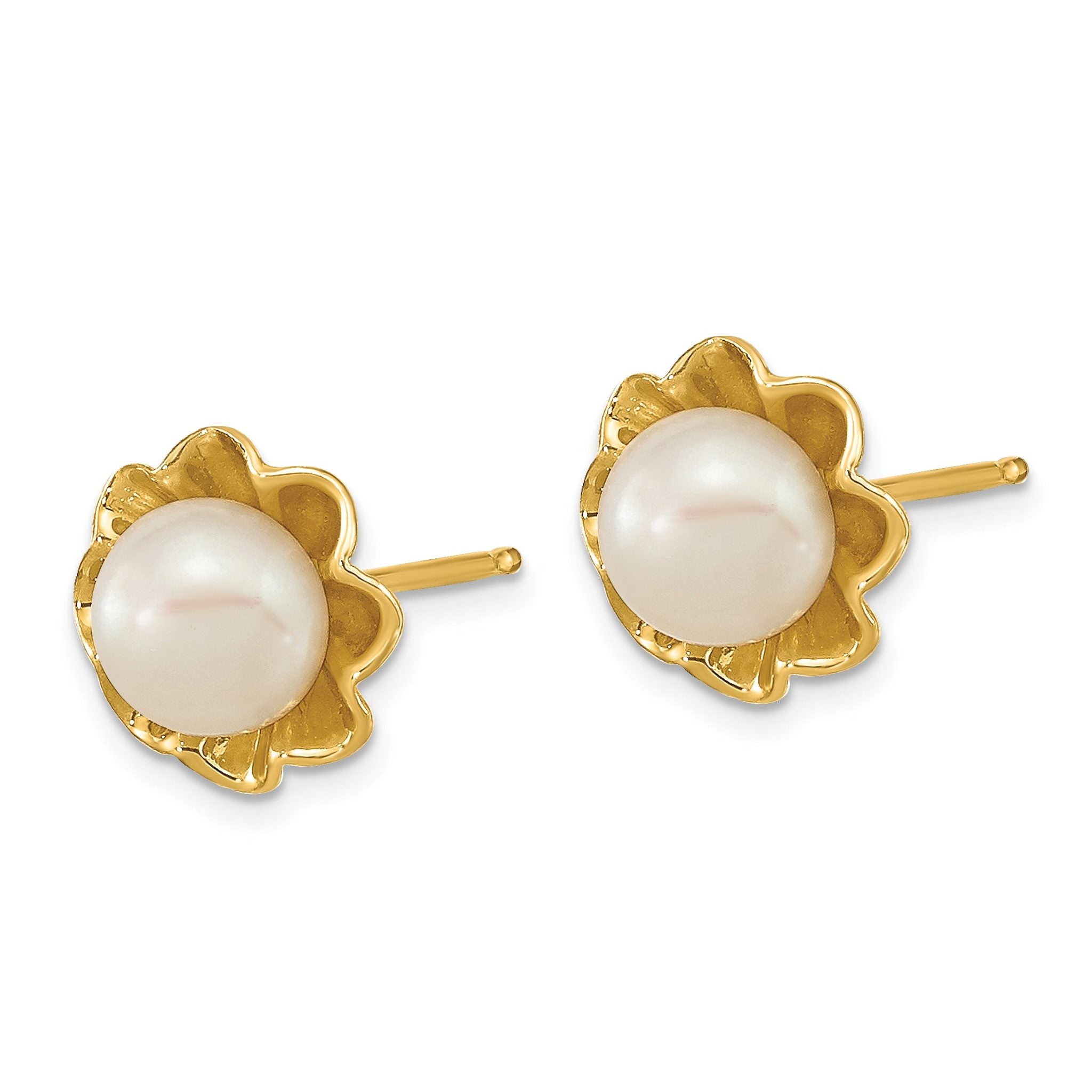 14k 5-6mm White Button Freshwater Cultured Pearl Post Earrings Secondary image