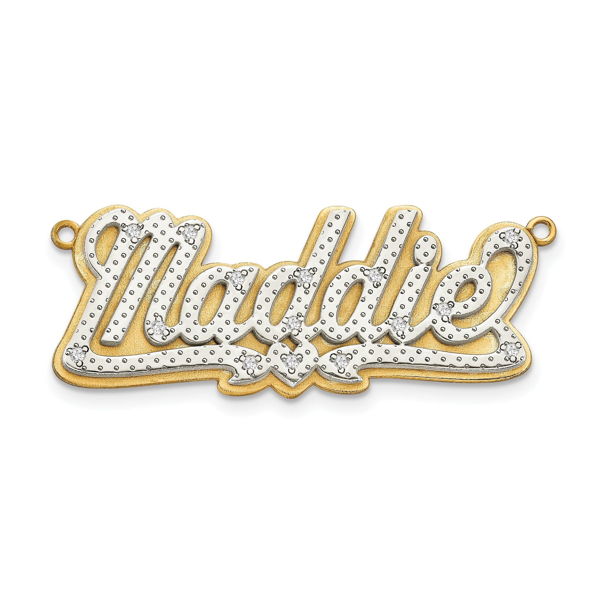 14KY and Rhodium 3D Diamond Name Plate Main image
