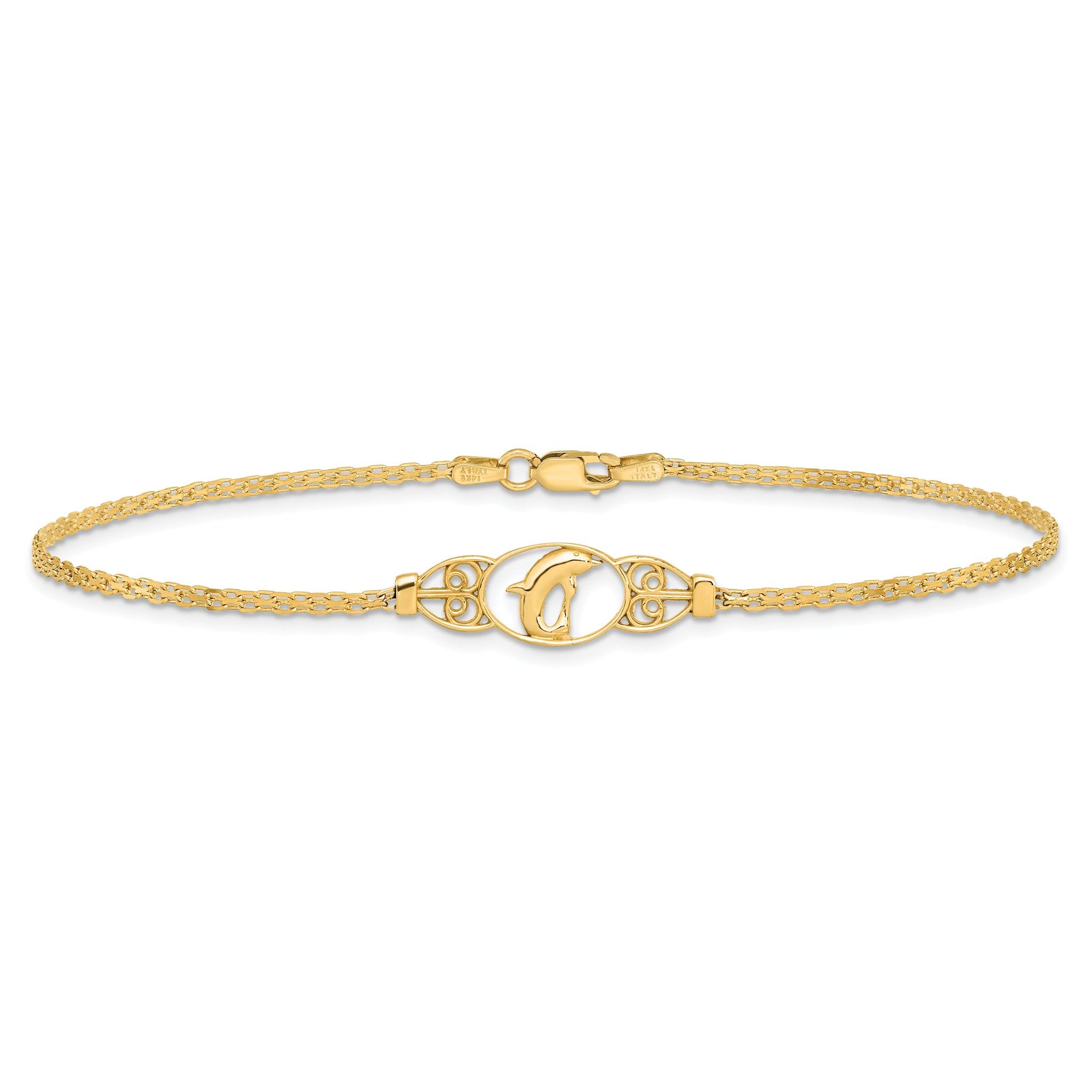 14k Polished Dolphin 9in Anklet