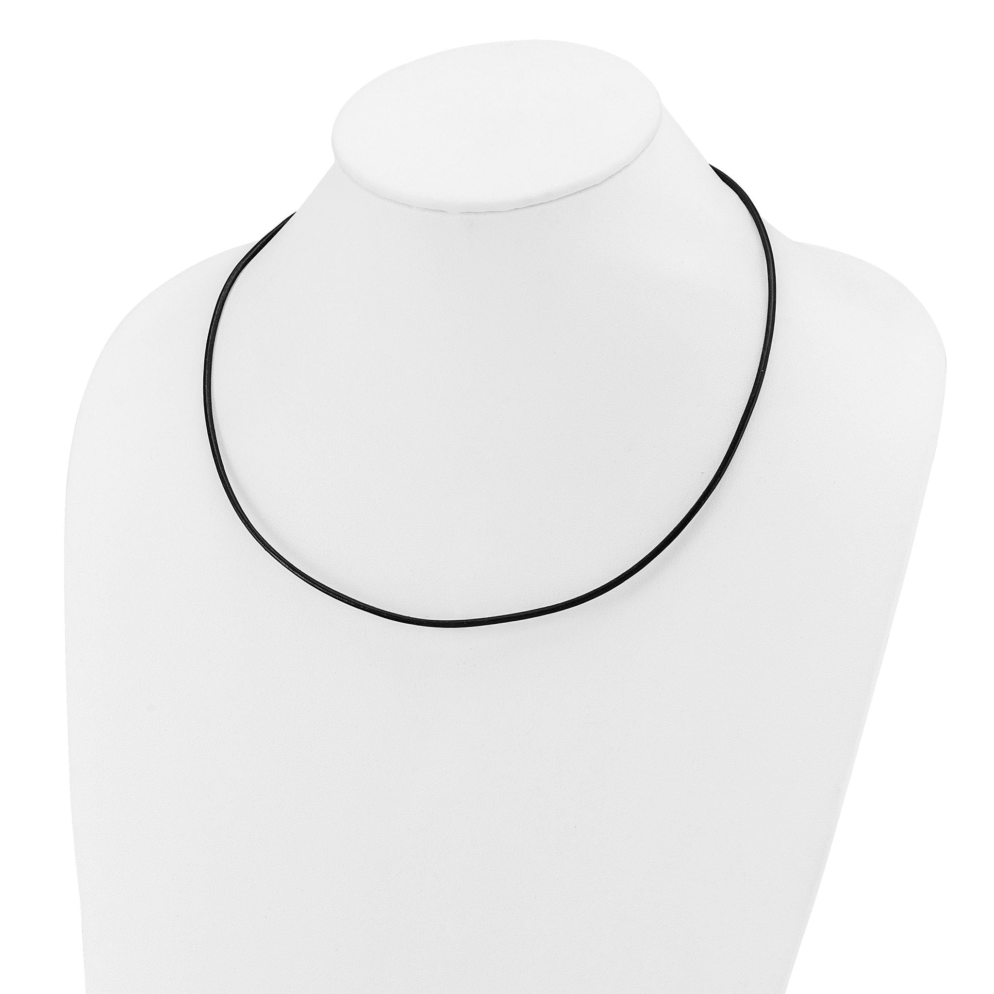 14k White Gold Clasp 2mm 16 inch Black Leather Cord Necklace