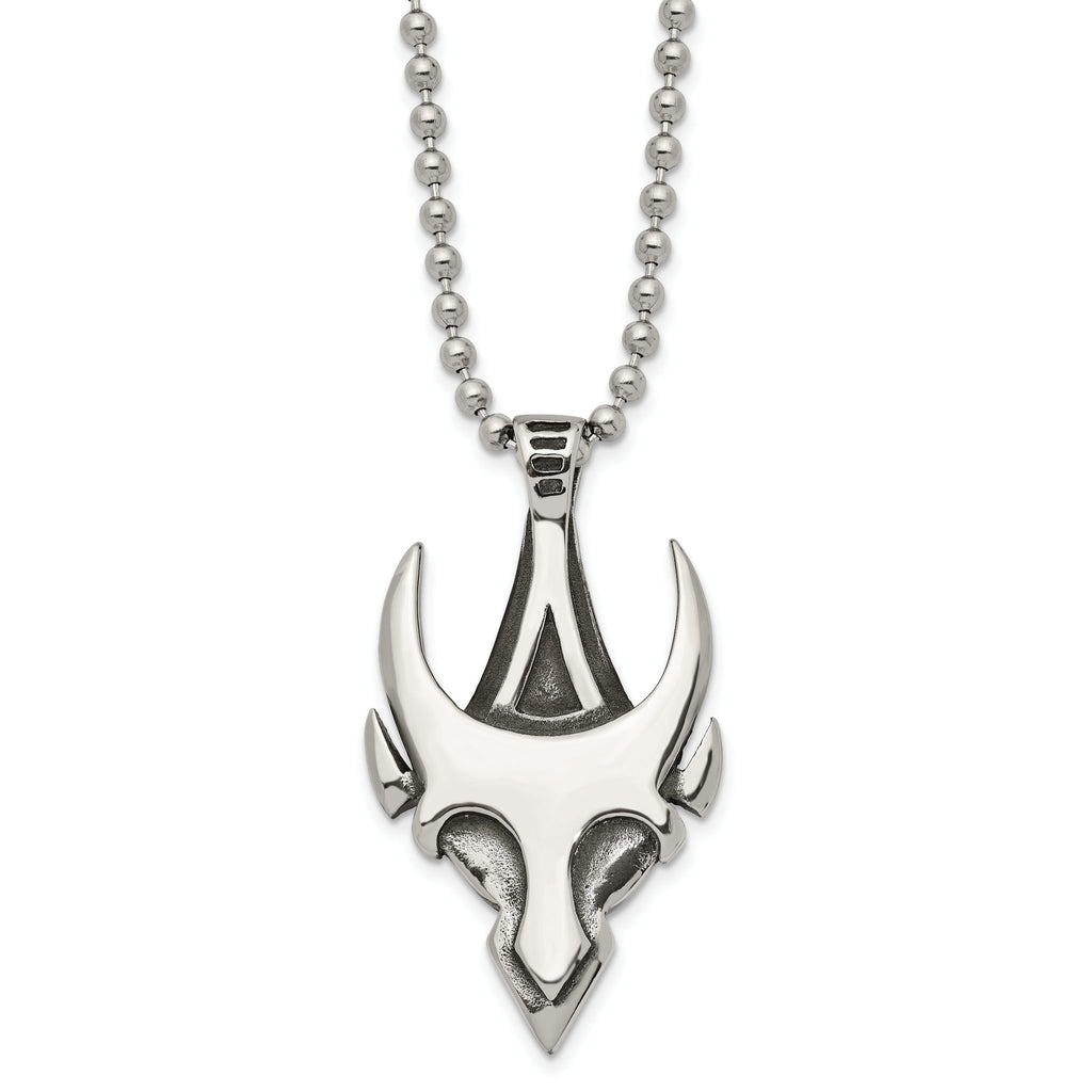 Men's Stainless Steel Skull Necklace with Polished Antiqued Finish 22in