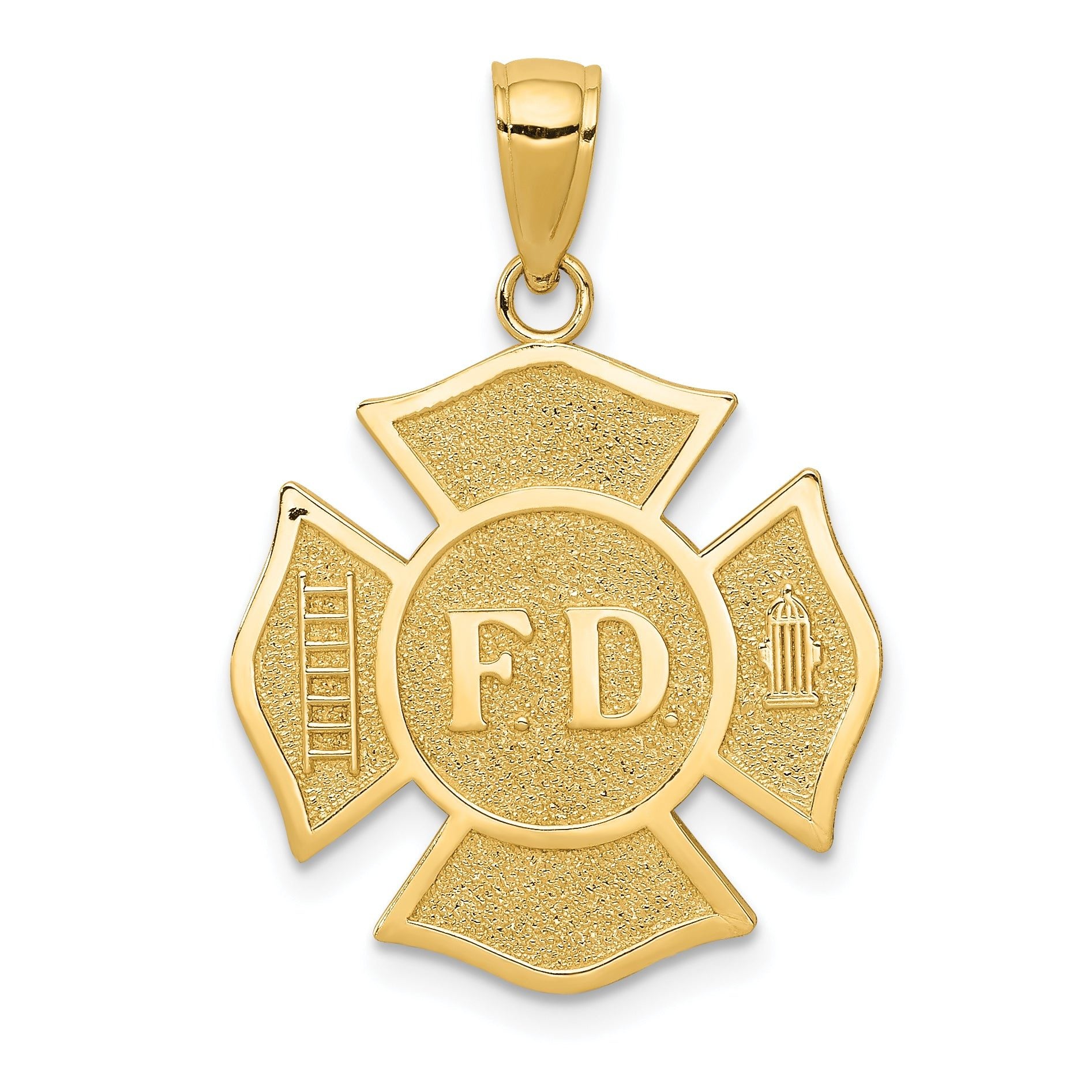 14K Gold Fire Department Badge Pendant for Men Polished, Solid Design