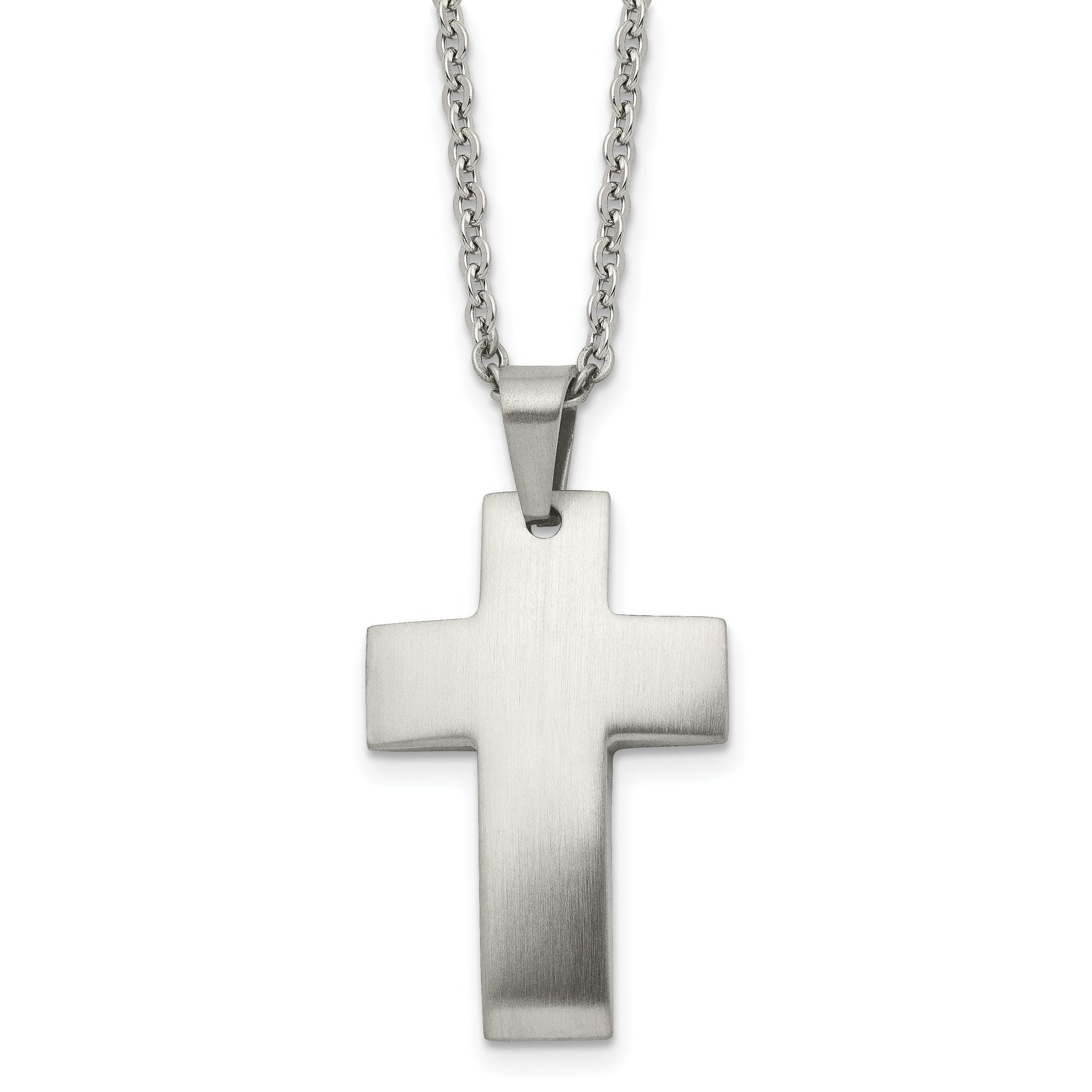Chisel Stainless Steel Brushed Cross Pendant on a 20 inch Cable Chain Necklace Main image