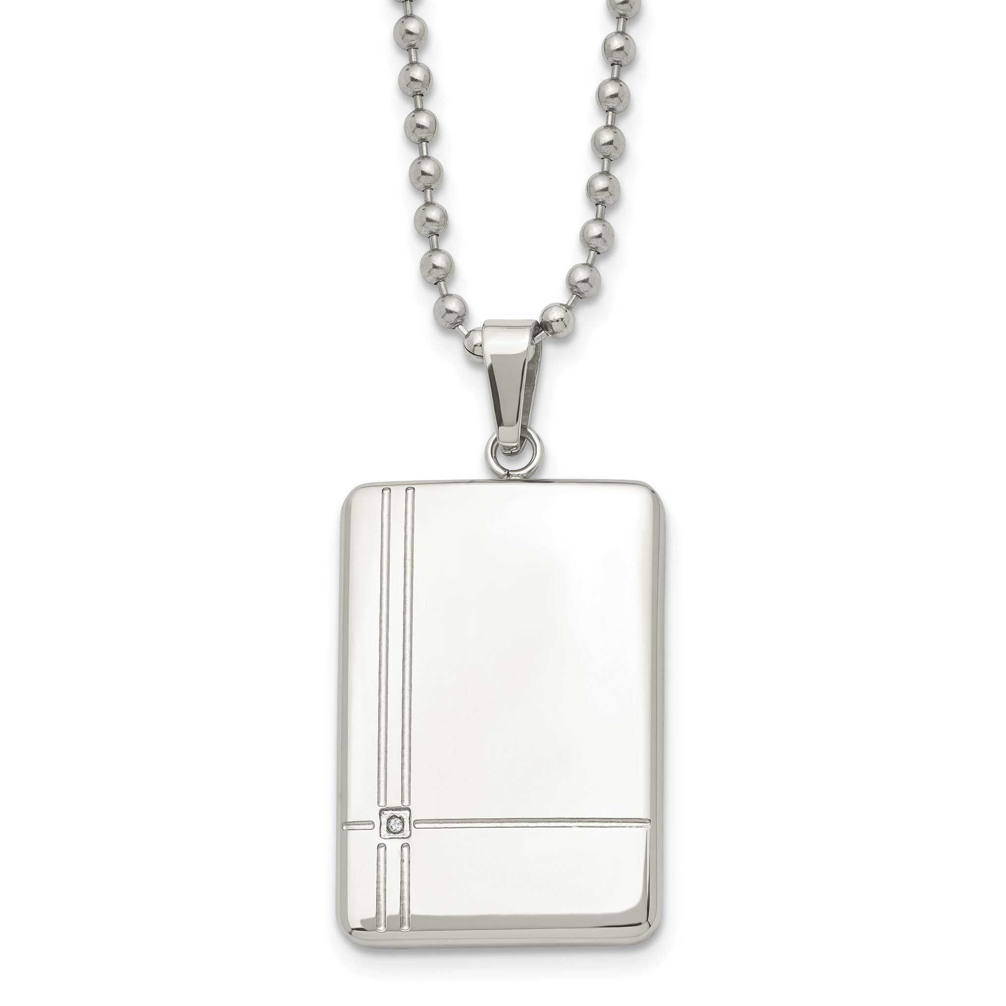Chisel Stainless Steel Polished with CZ Dog Tag on a 22 inch Ball Chain Necklace Main image