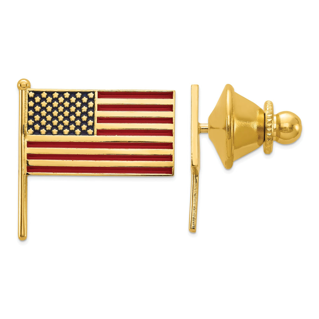 14K Gold Enameled Flag Tie Tac with Polished Finish for Men