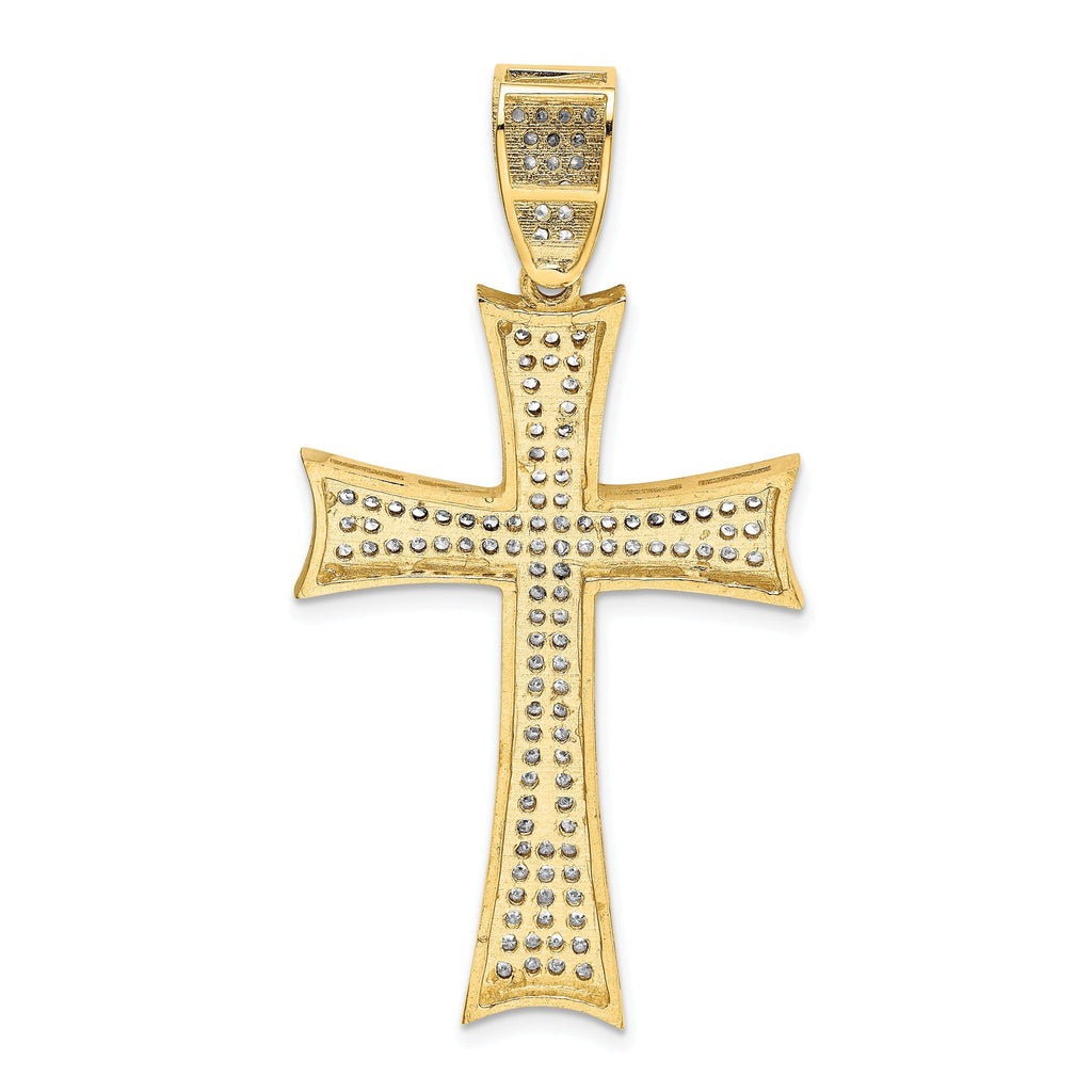 14K Gold Large Cross Pendant with Rhodium, Micro Pave CZ, Elegant Design