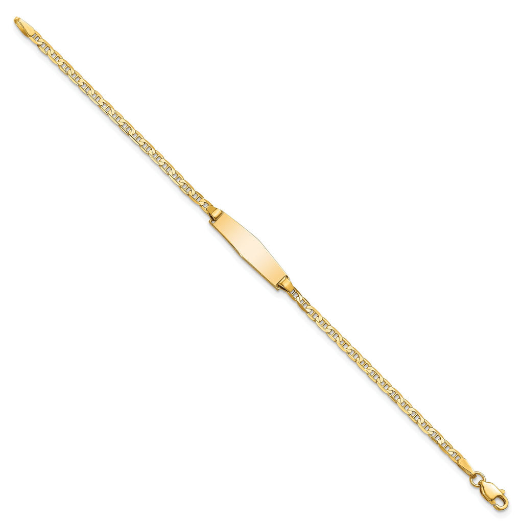 14k Polished Solid Chain/Solid Plate Flat Anchor Link Soft Diamond Shape 19.5x5.2mm Plate 6 inch Baby/Child ID Bracelet