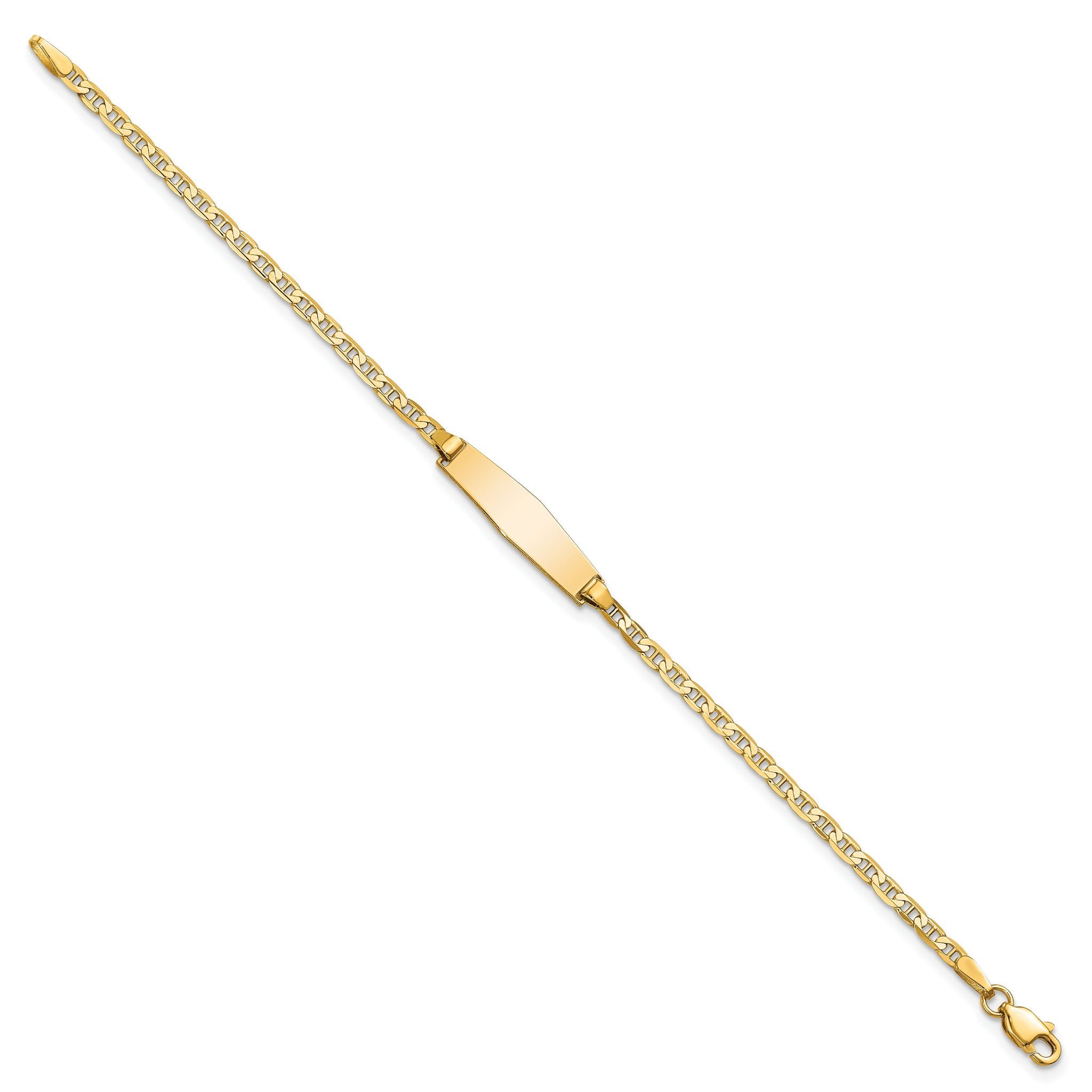 14k Polished Solid Chain/Solid Plate Flat Anchor Link Soft Diamond Shape 19.5x5.2mm Plate 6 inch Baby/Child ID Bracelet