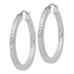 Sterling Silver Rhodium-plated Diamond-cut 3x35mm Square Tube Hoop Earrings