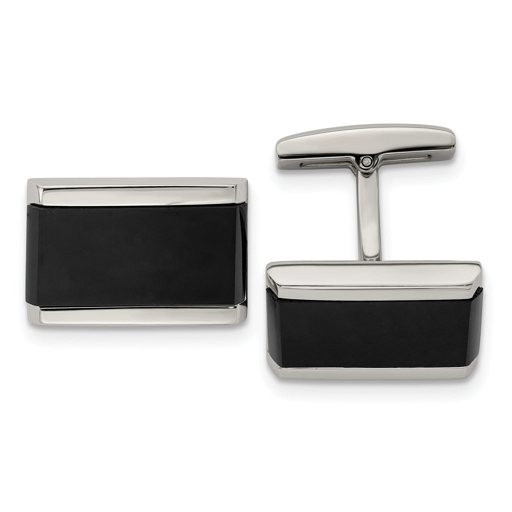 Stainless Steel Polished Black Onyx Cuff Links