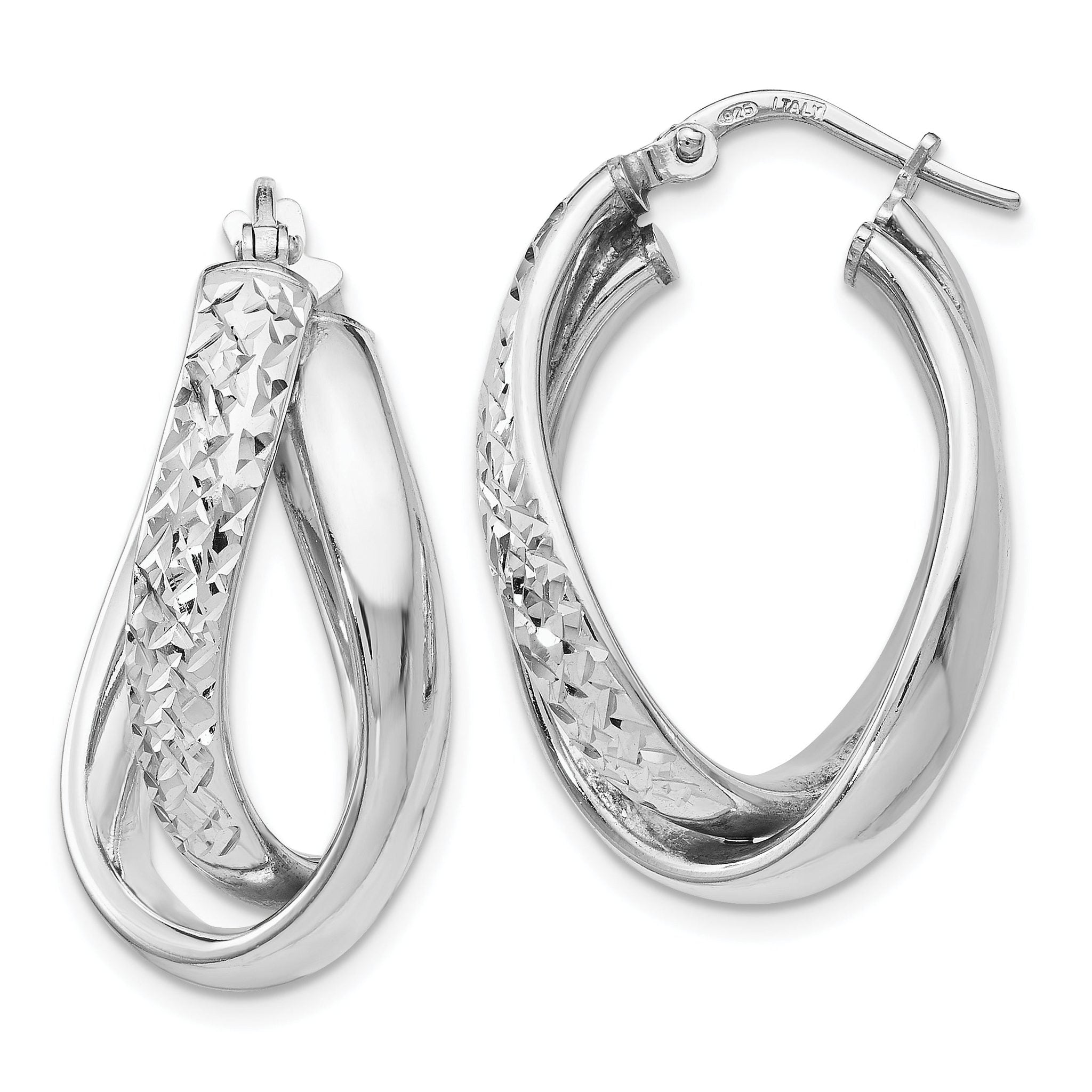 Sophia Jewelers Sterling Silver 925 Textured Polished Hoop Earrings Main image