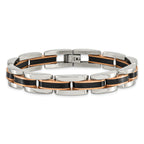 Stainless Steel Polished Black and Rose IP-plated Link Bracelet for Men