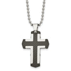 Stainless Steel Polished Solid Black Carbon Fiber Cross 22in Necklace